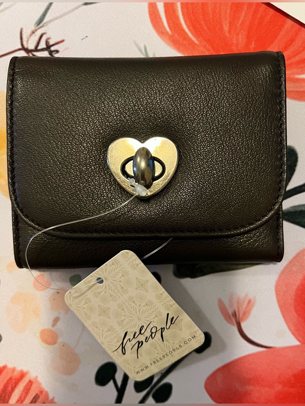 Free People Lock It Up Heart-Turnlock Wallet Espresso